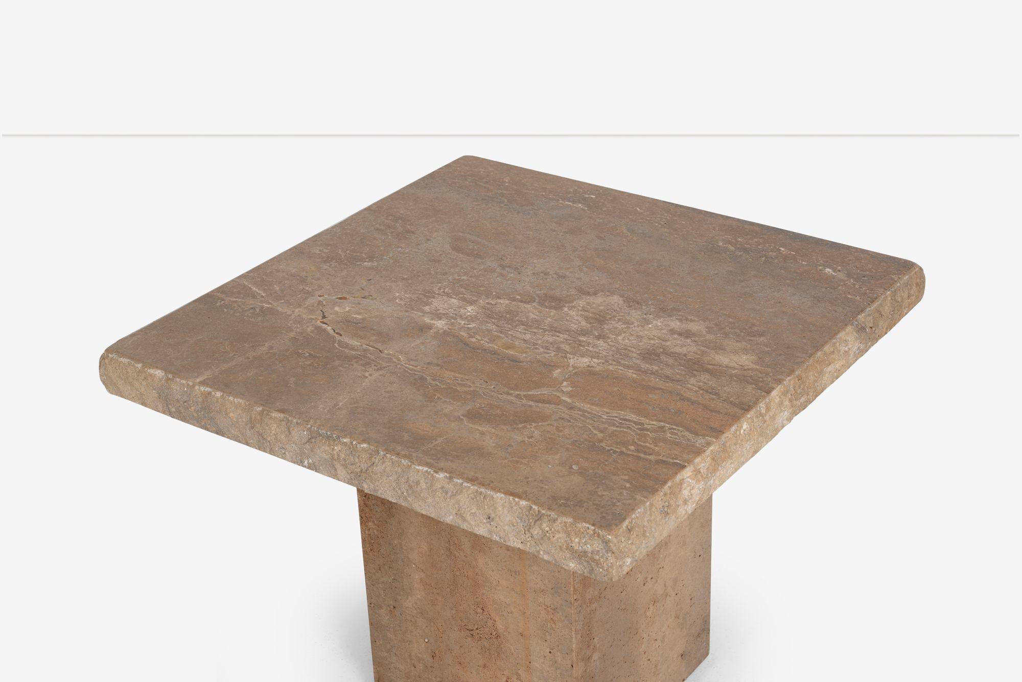 Pair of Light Brown Italian Travertine Side Tables For Sale 4