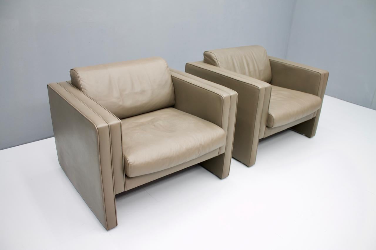 Mid-Century Modern Pair of Light Brown Leather Lounge Chairs by Walter Knoll, 1975