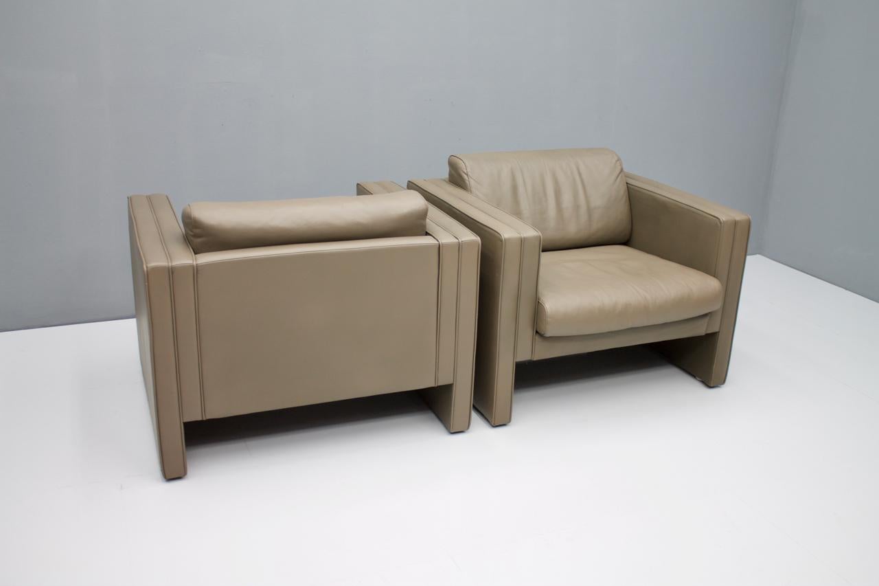German Pair of Light Brown Leather Lounge Chairs by Walter Knoll, 1975