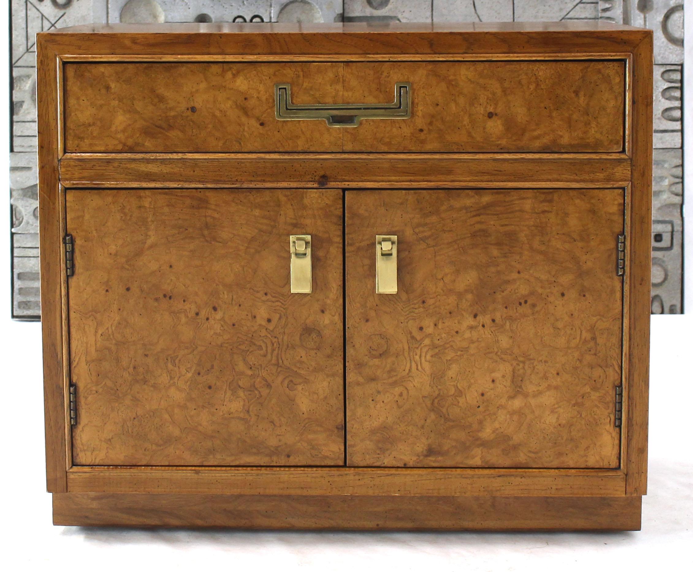 Pair of Light Burl Wood Campaign Nightstands Bed Tables Brass Hardware 2