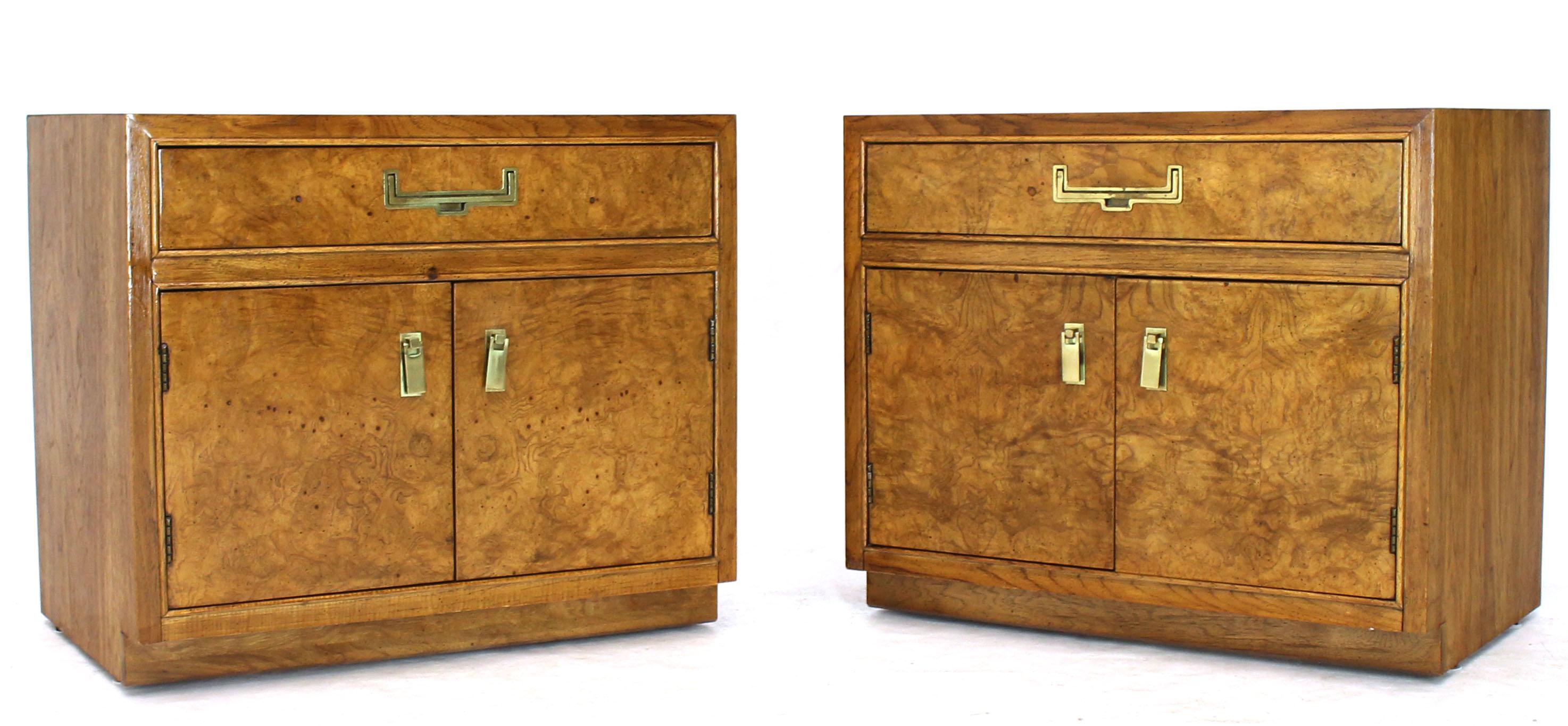 Pair of Mid-Century Modern burl wood nightstands by Thomasville.