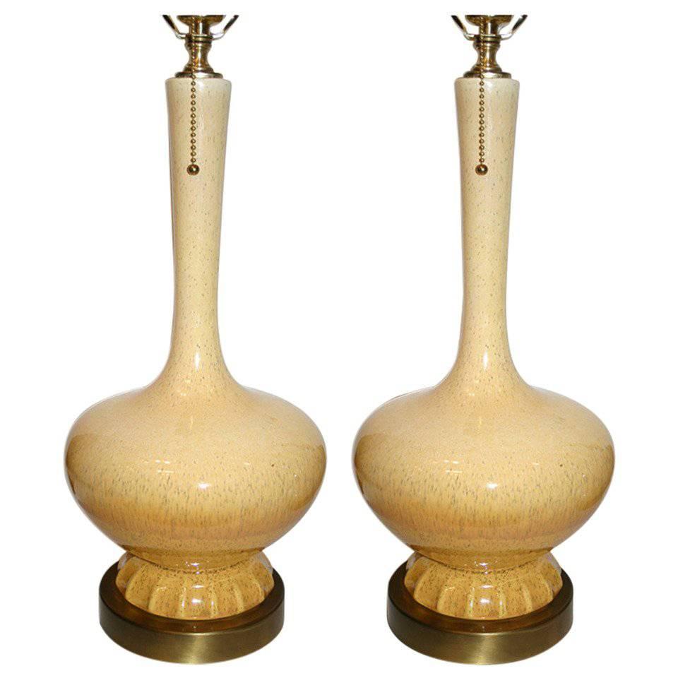 Pair of Light Cream Colored Porcelain Lamps For Sale