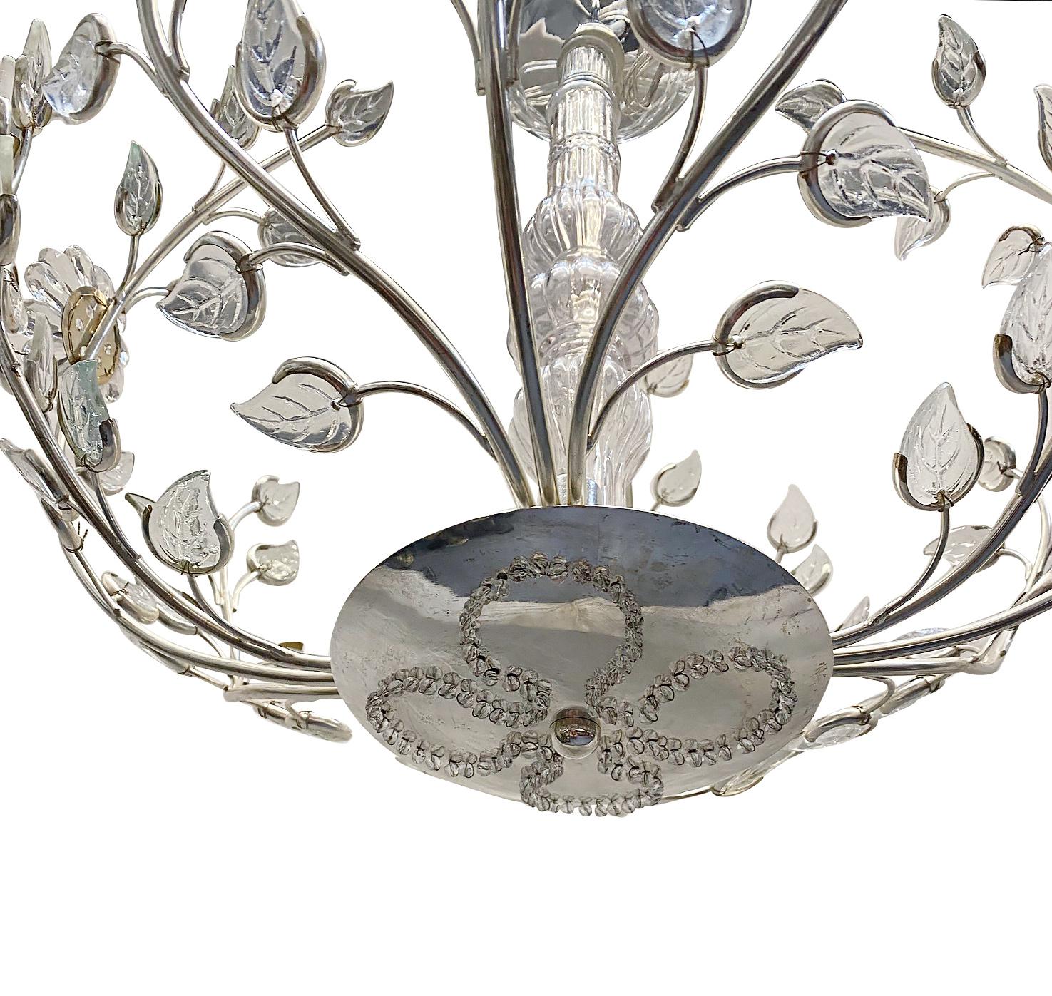 French Pair of Light Fixtures with Molded Glass Leaves, Sold Individually For Sale