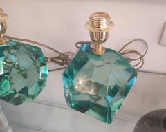 Pair of Light Green Crystal Faceted Table Lamps