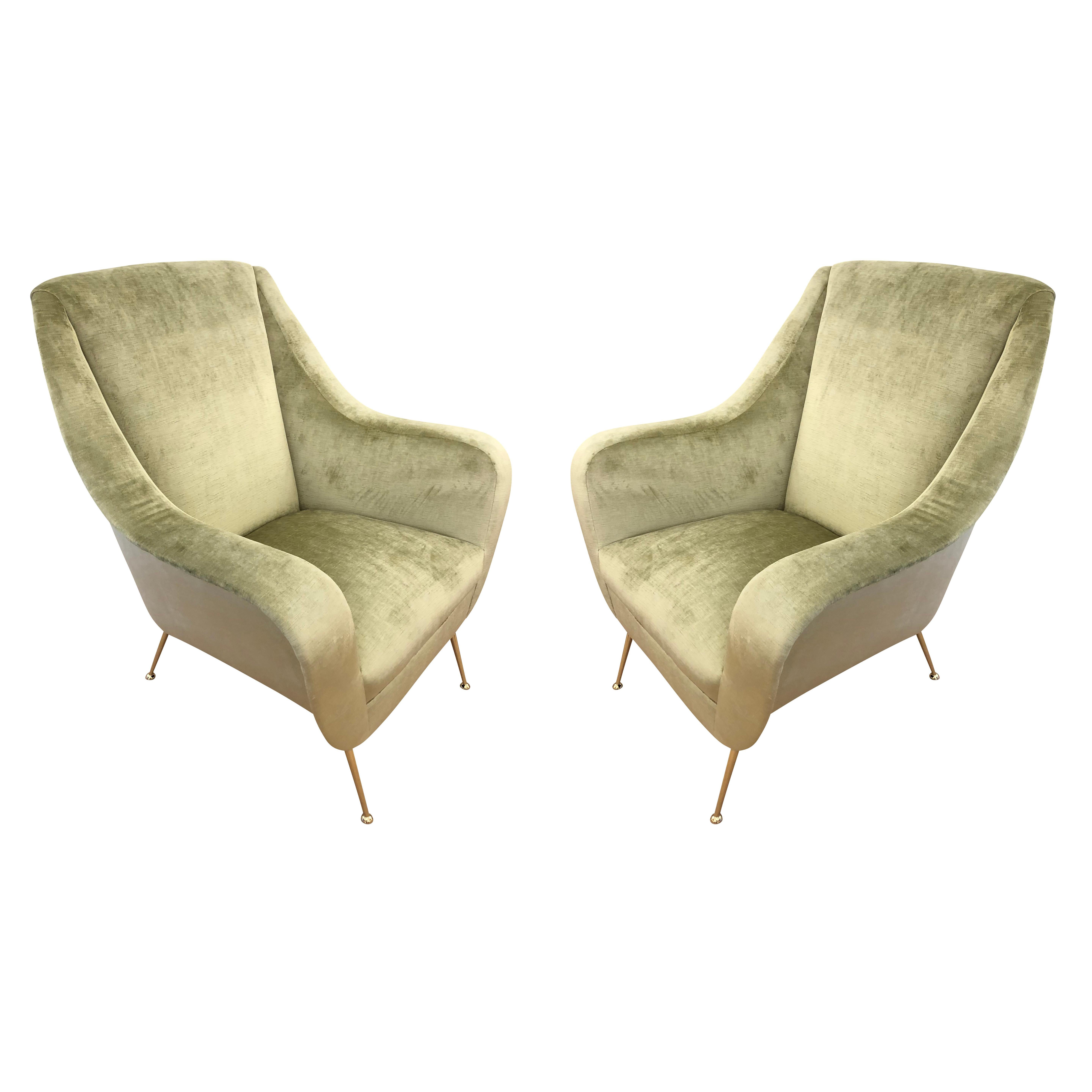 Pair of Light Green Midcentury Lounge Chairs
