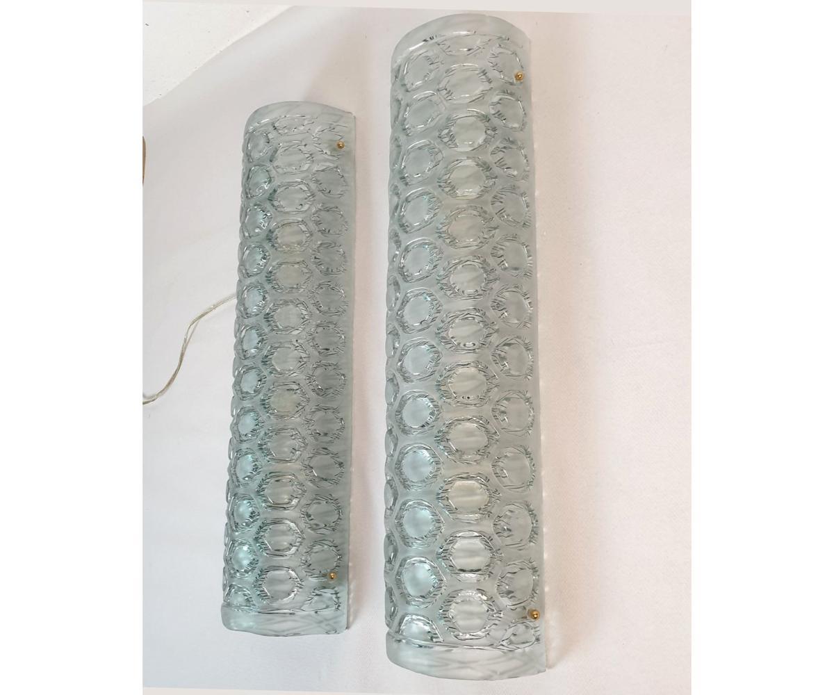 Mid-Century Modern Pair of light green Murano glass sconces, Italy For Sale