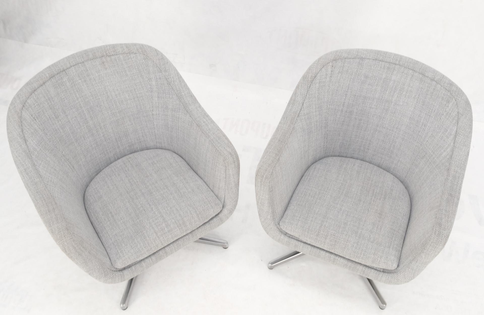 American Pair of Light Grey Basket Weave Upholstery Barrel Back Desk Office Chairs 
