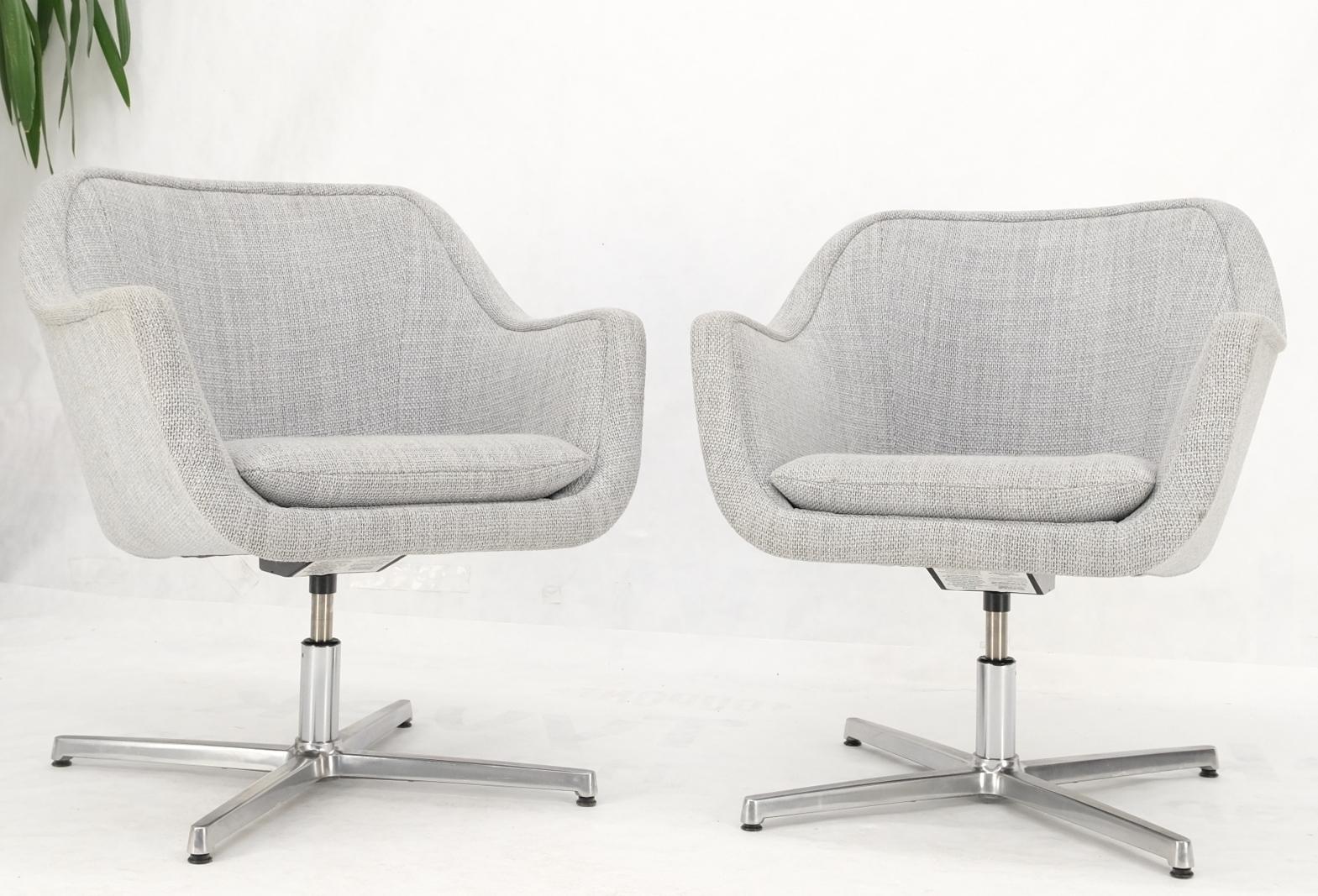 Pair of Light Grey Basket Weave Upholstery Barrel Back Desk Office Chairs  In Good Condition In Rockaway, NJ