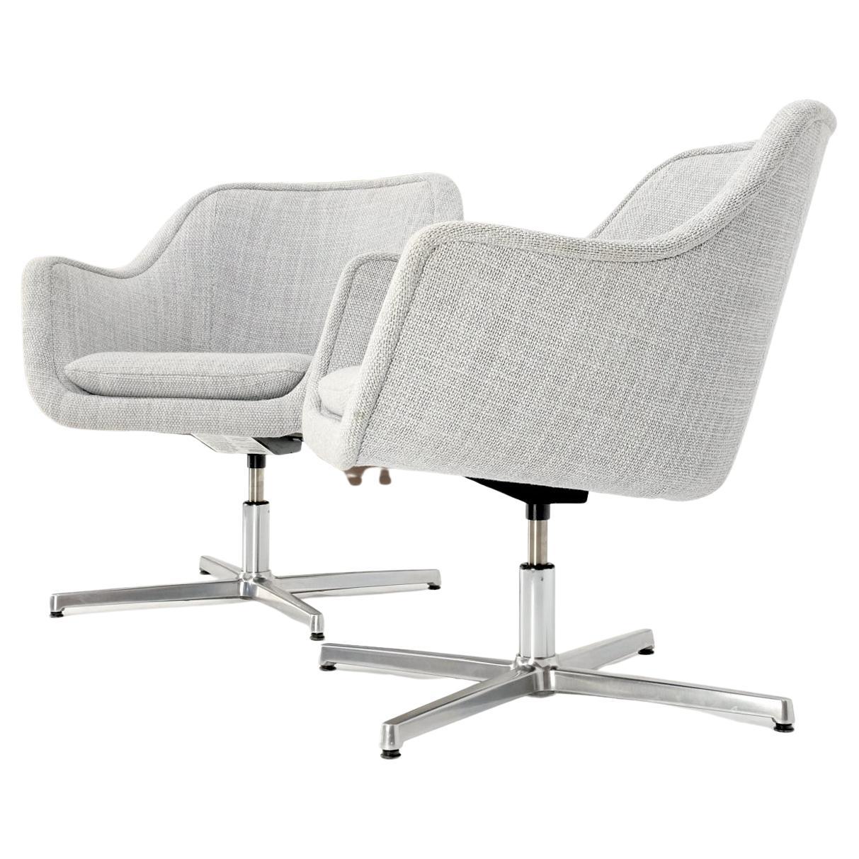 Pair of Light Grey Basket Weave Upholstery Barrel Back Desk Office Chairs 