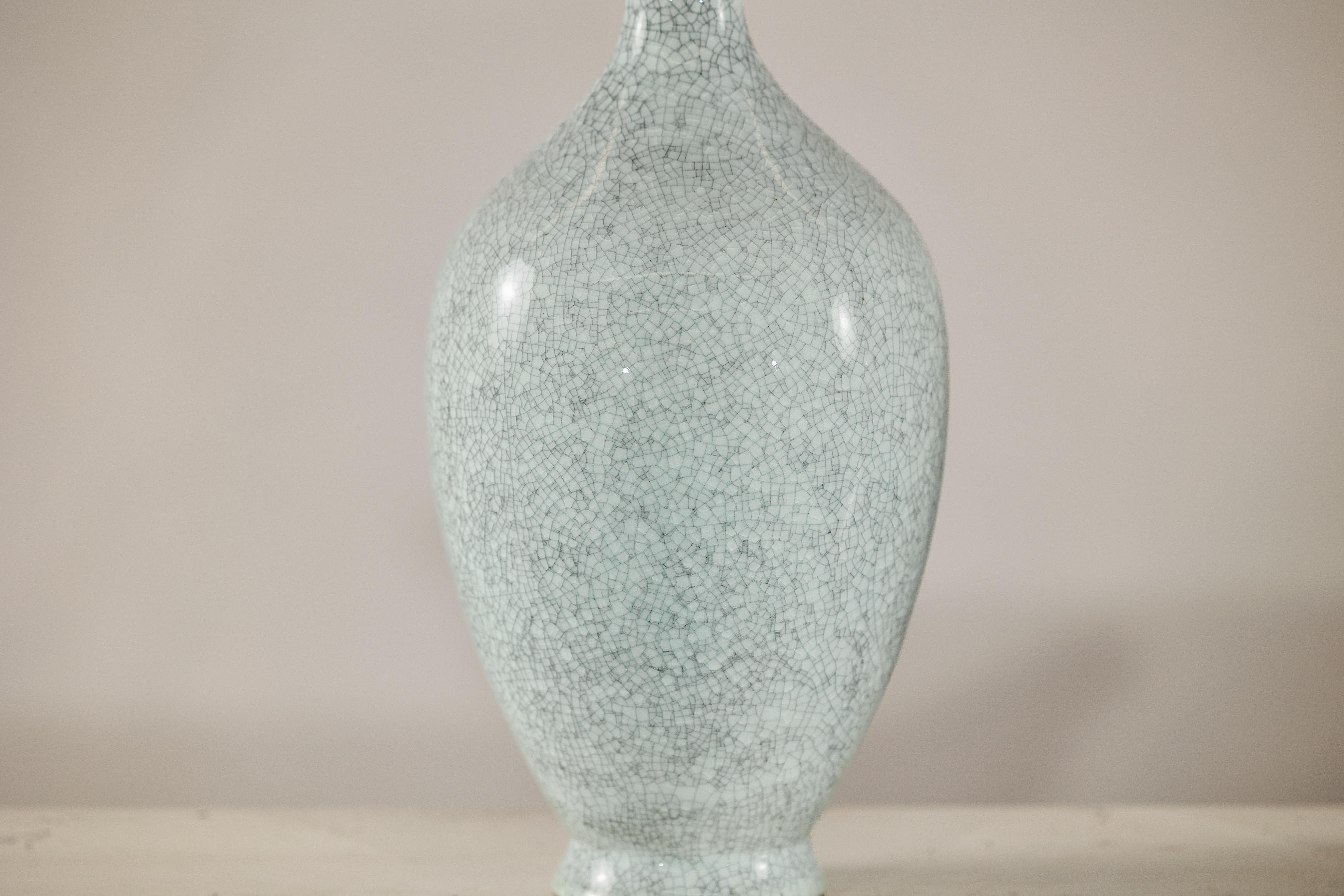 Pair of Light Grey Celadon-Glazed Porcelain Vases with Fine Crackle Pattern For Sale 1