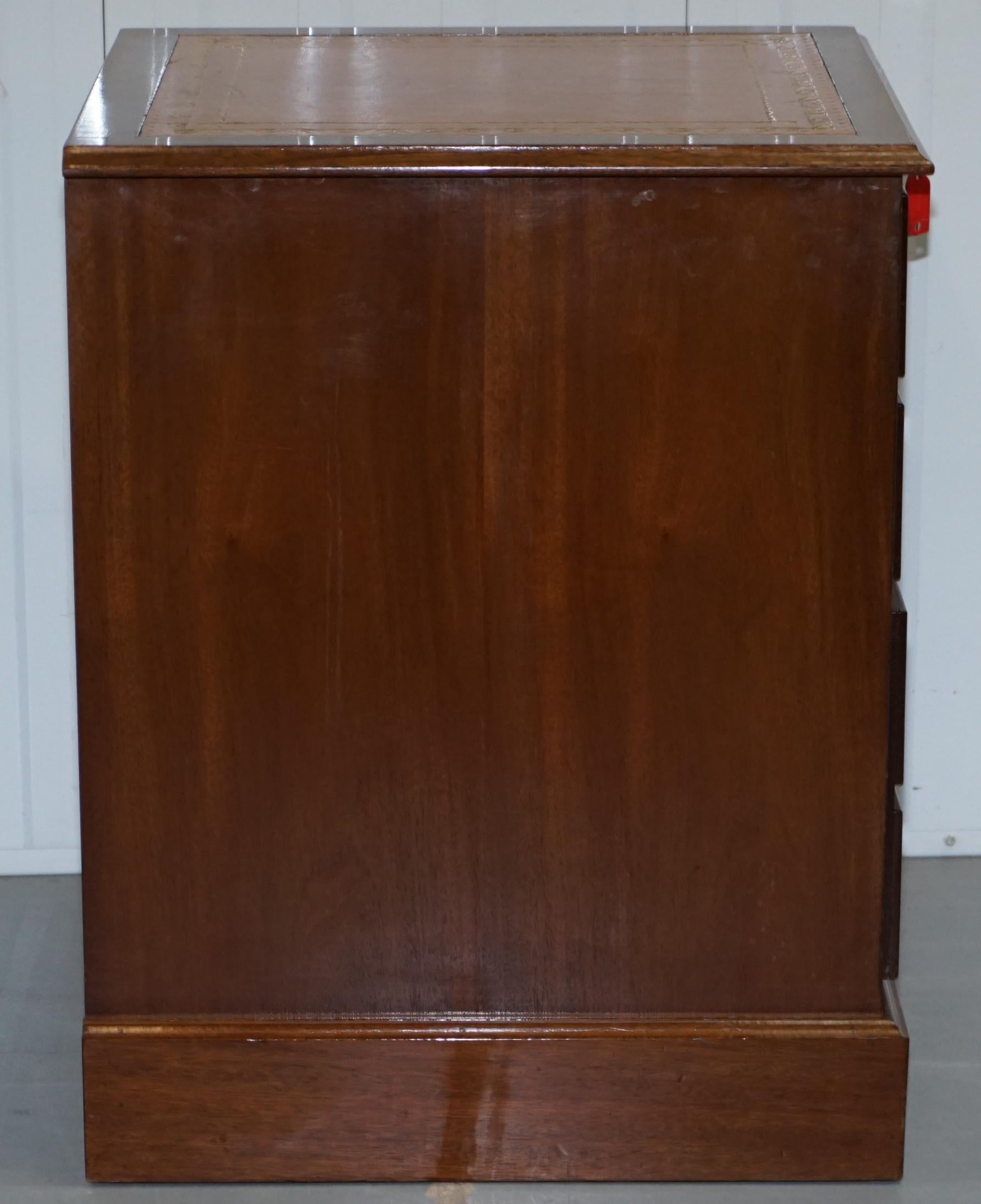 Pair of Light Mahogany Partner Filing Cabinets Brown Chesterfield Leather Tops 13