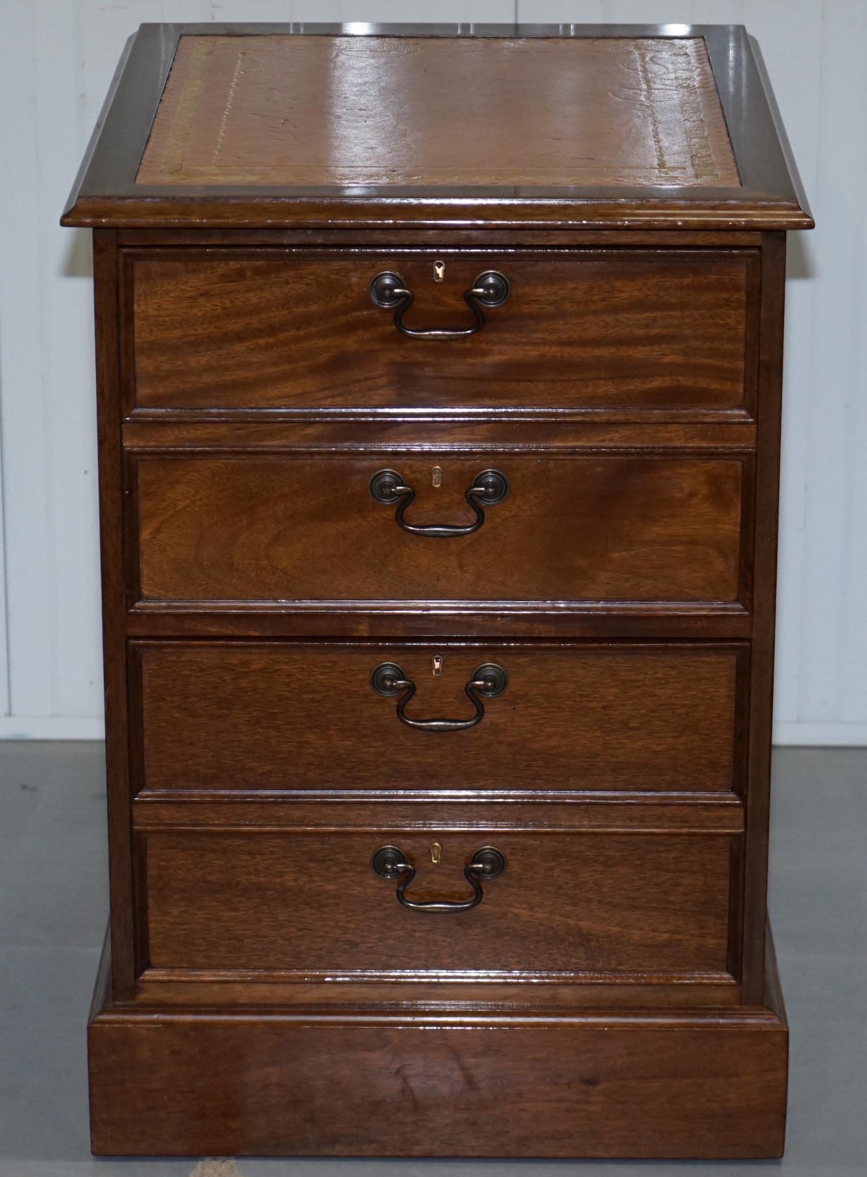 Modern Pair of Light Mahogany Partner Filing Cabinets Brown Chesterfield Leather Tops