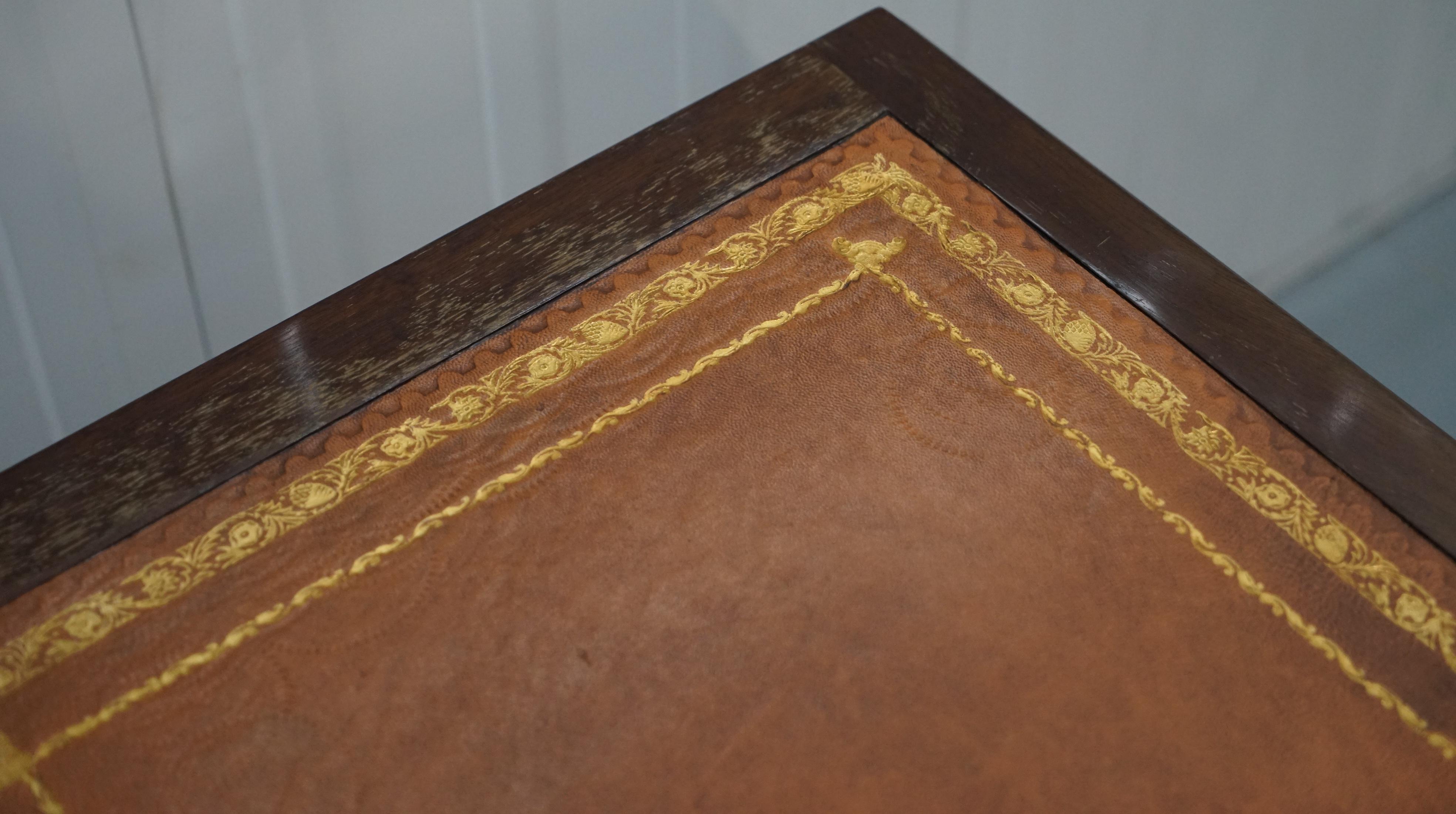 Hand-Carved Pair of Light Mahogany Partner Filing Cabinets Brown Chesterfield Leather Tops