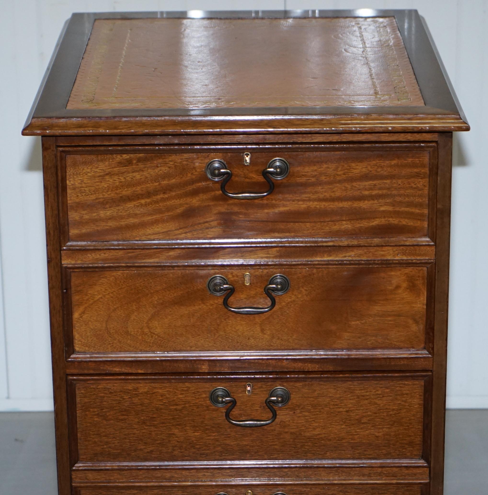 20th Century Pair of Light Mahogany Partner Filing Cabinets Brown Chesterfield Leather Tops