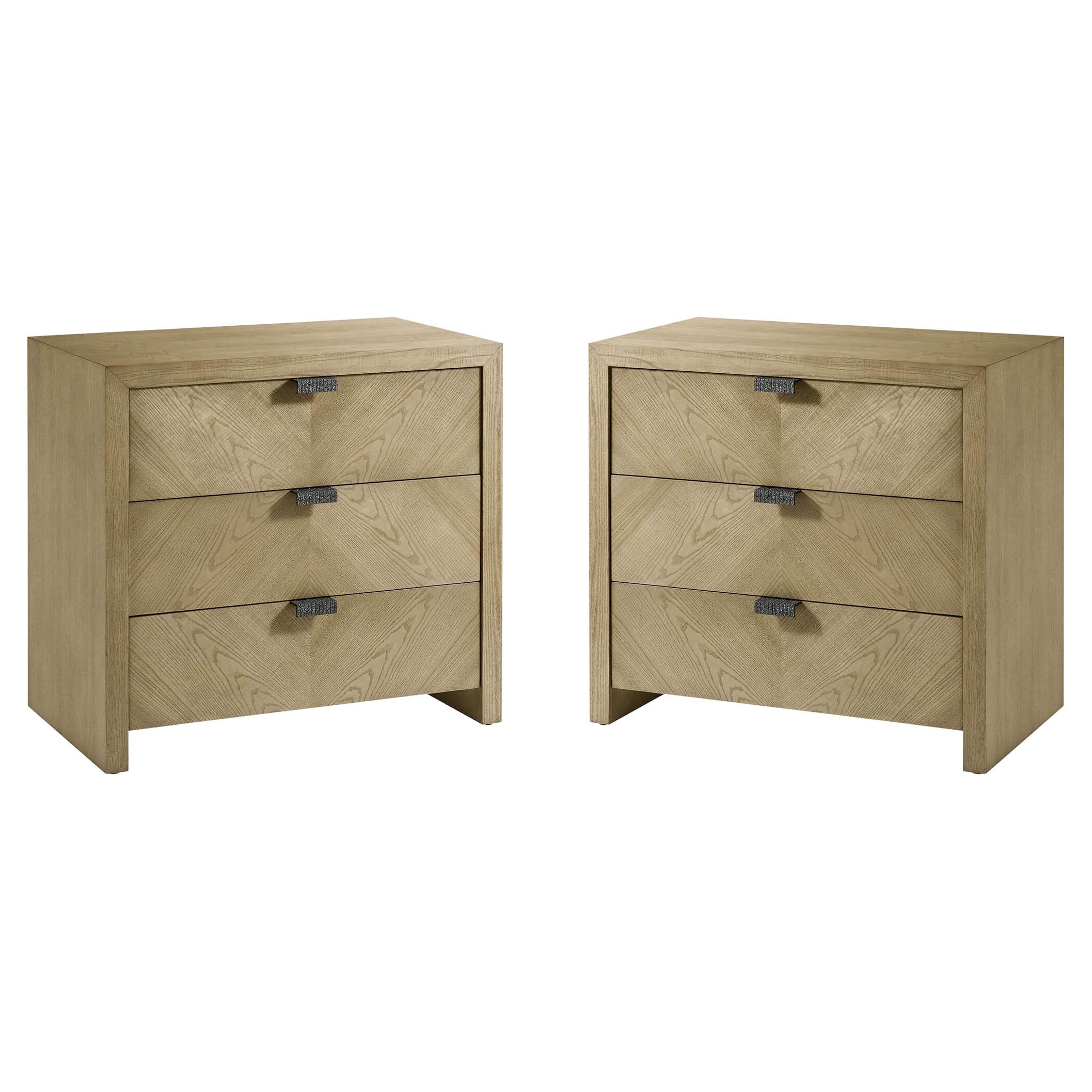 Pair of Light Modern Three Drawer Nightstand For Sale