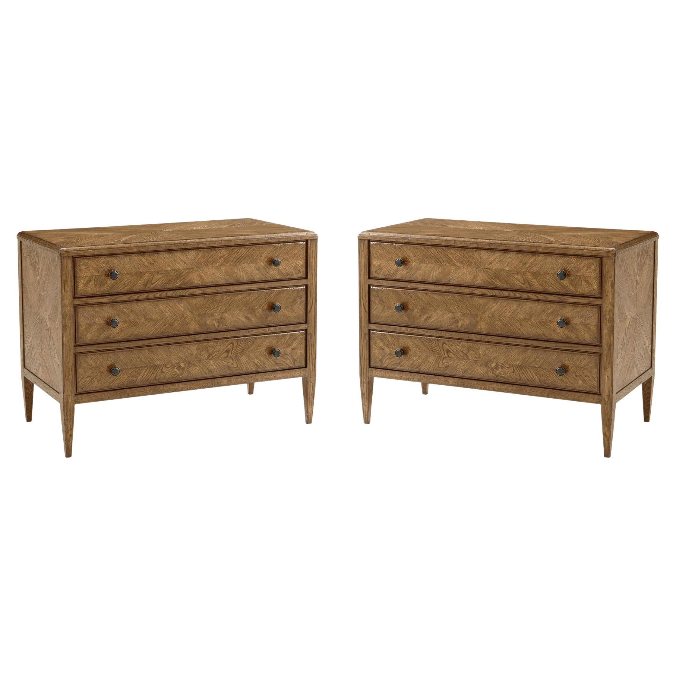 Pair of Light Oak Parquetry Dressers For Sale
