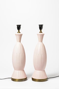 Pair of Light Pink Ceramic Table Lamps 20th Mid Century Design
