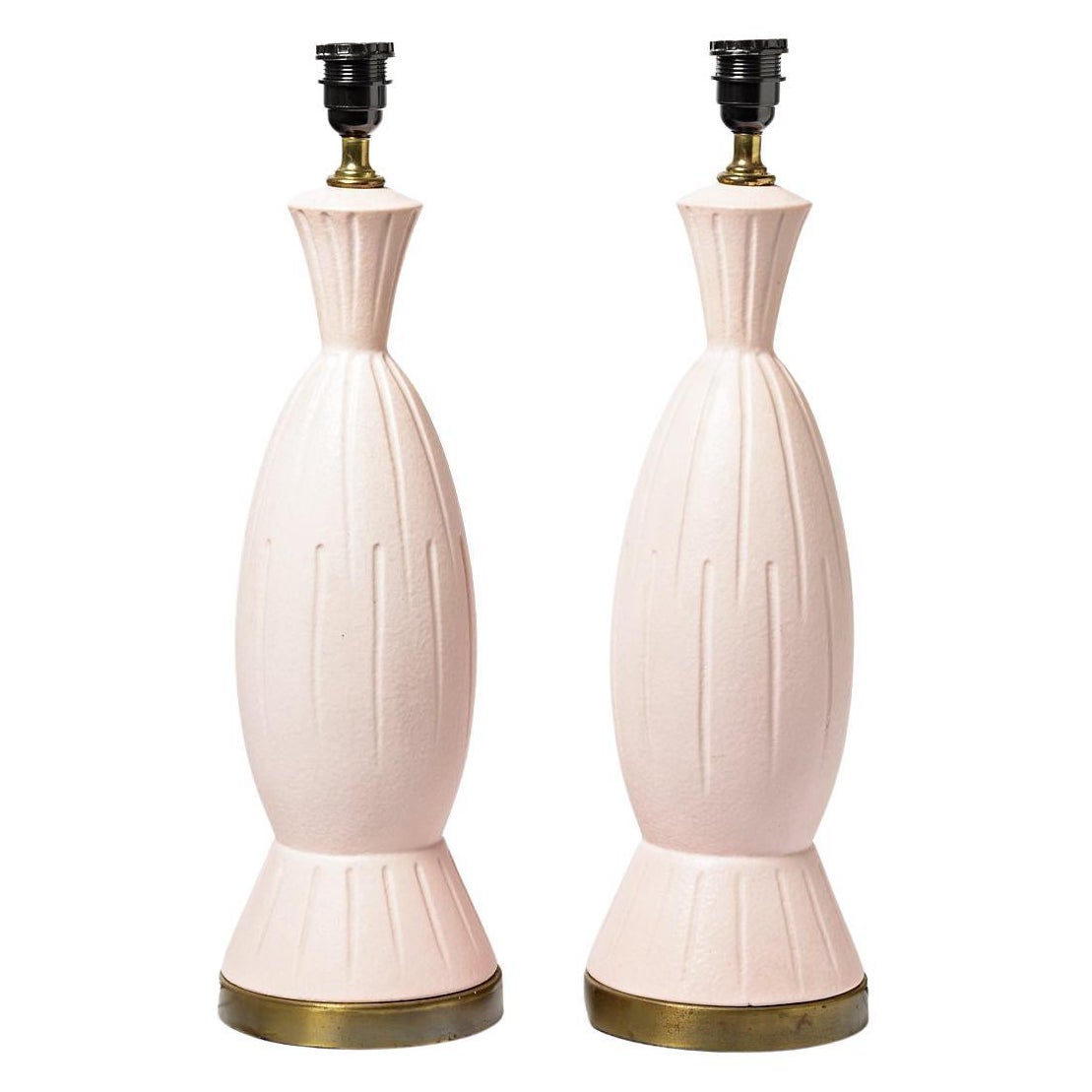 Paire de lampes de table en céramique rose clair, design du milieu du siècle 20e siècle