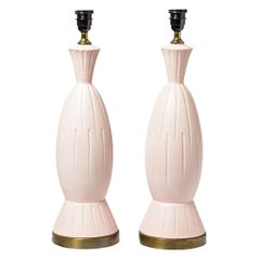 Paire de lampes de table en céramique rose clair, design du milieu du siècle 20e siècle