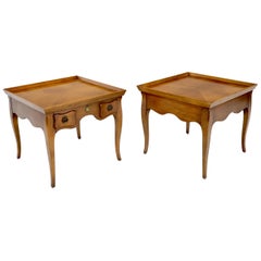 Pair of Light Walnut Cabriole Leg End Side Tables by Baker