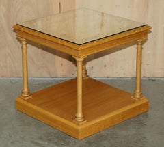 PAIR OF LiGHT WALNUT GLASS TOPPED CORINTHIAN PILLARED SIDE END LAMP WINE TABLES