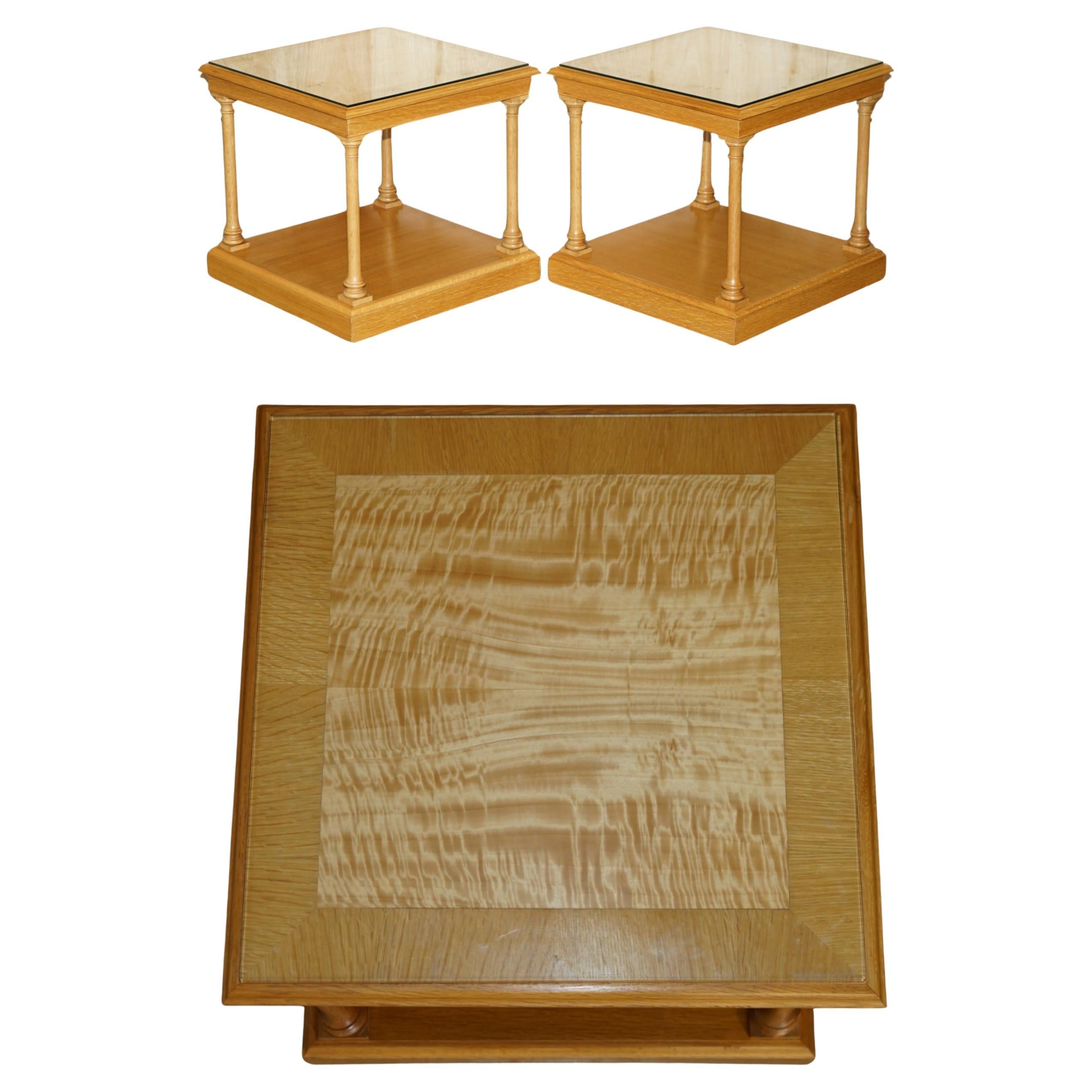 PAIR OF LiGHT WALNUT GLASS TOPPED CORINTHIAN PILLARED SIDE END LAMP WINE TABLES