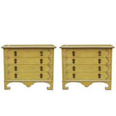 Pair of Light Yellow Four Drawer Bachelors Chests by Tomlinson w/ Brass Hardware