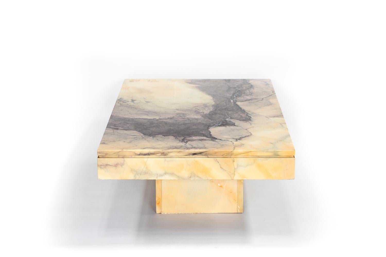 Pair of Light Yellow Grey Veined Marble Coffee Tables, 1970s at 1stDibs