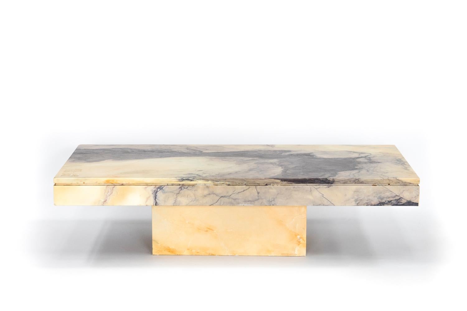 Pair of Light Yellow Grey Veined Marble Coffee Tables, 1970s at 1stDibs