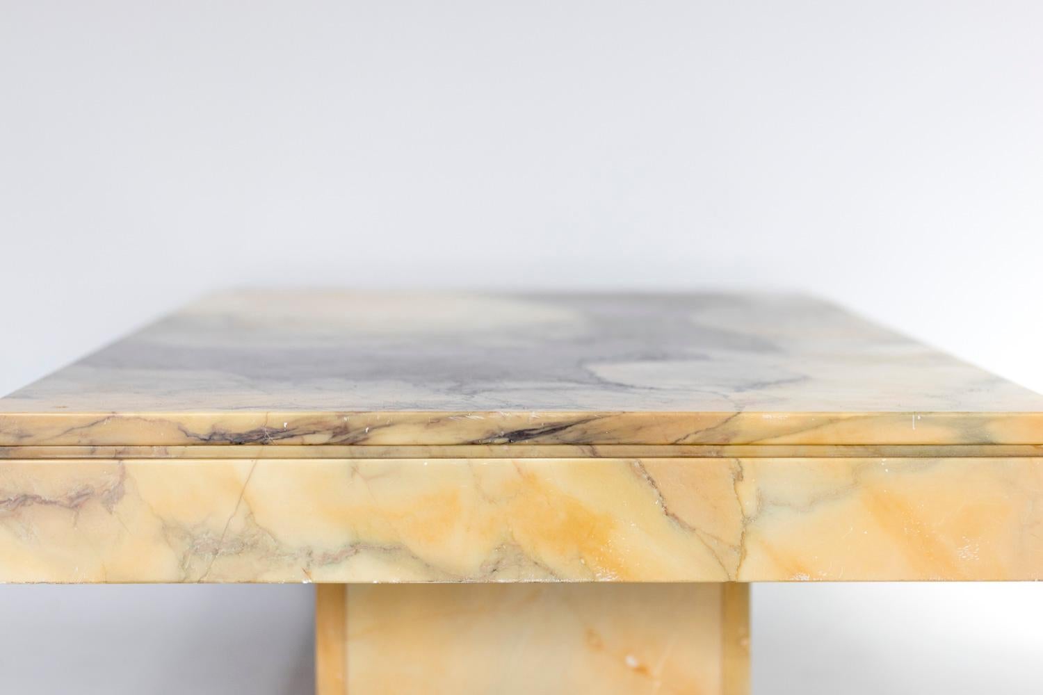 Pair of Light Yellow Grey Veined Marble Coffee Tables, 1970s at 1stDibs