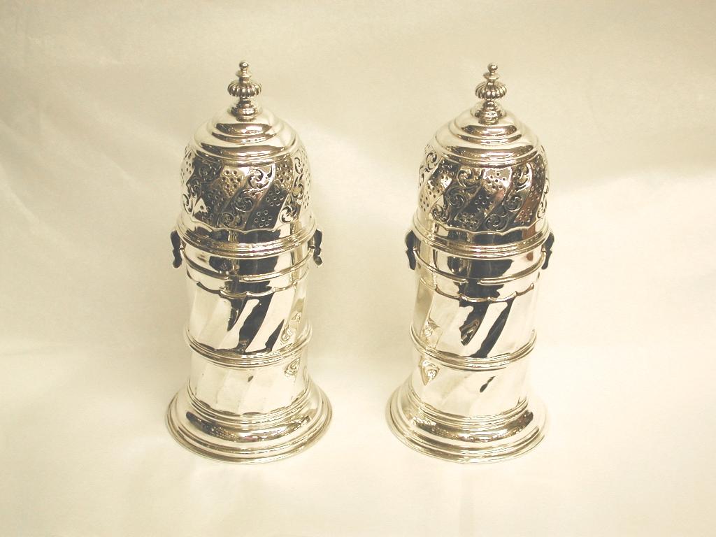 Pair of Lighthouse Shaped Silver Sugar Casters, 1914 1