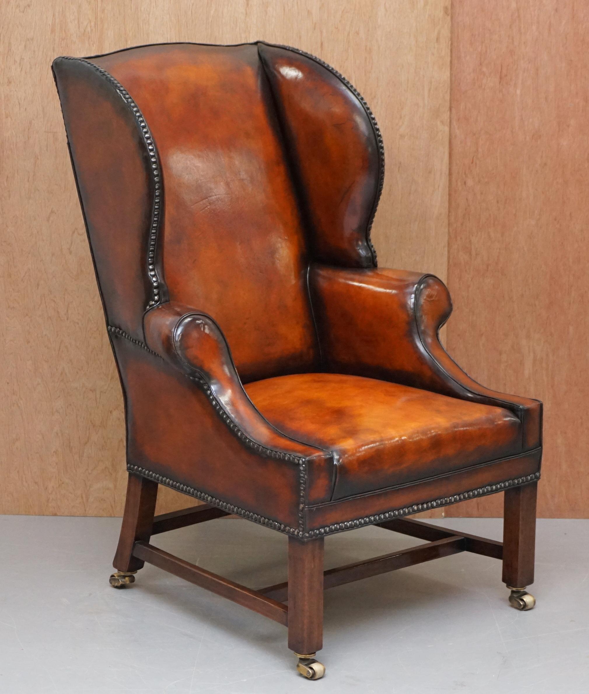 We are delighted to offer for sale this Sublime, very rare pair of lightly restored George III circa 1780 wingback armchairs

A simply glorious pair, the frames have the traditional George III elegant wings and short arms, it is the exact right