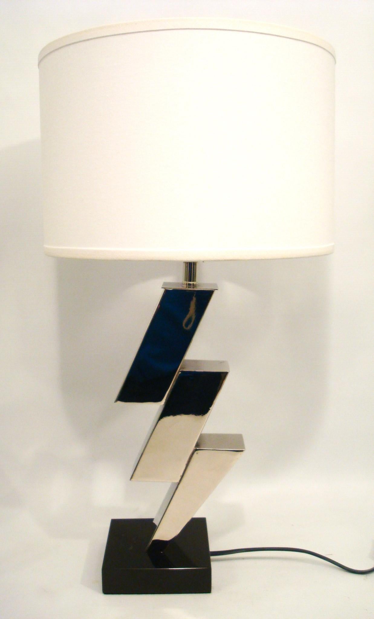 Silvered Pair of Lightning Art Deco Desny Style Table Lamps French 1930's For Sale