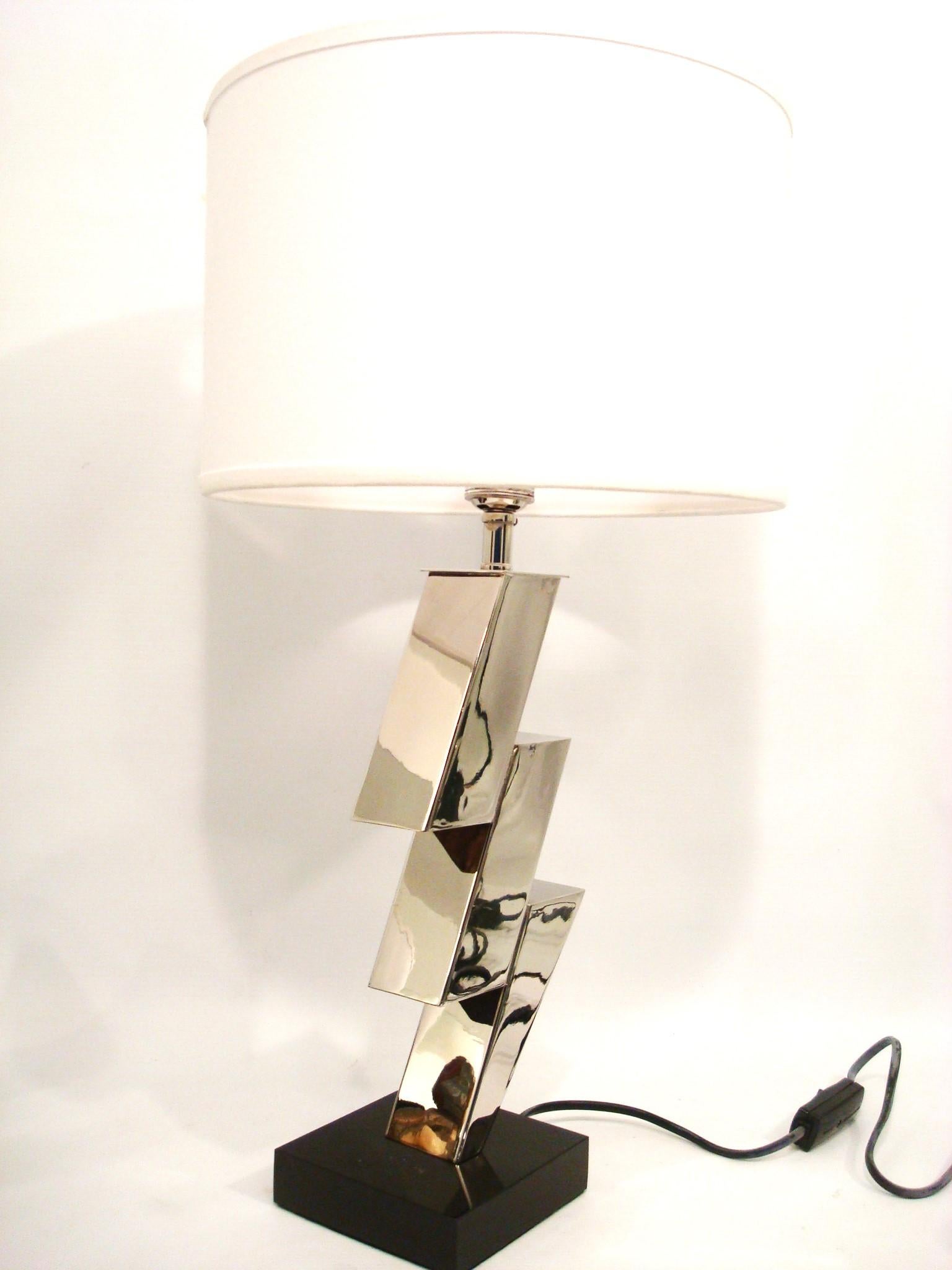 Brass Pair of Lightning Art Deco Desny Style Table Lamps French 1930's For Sale