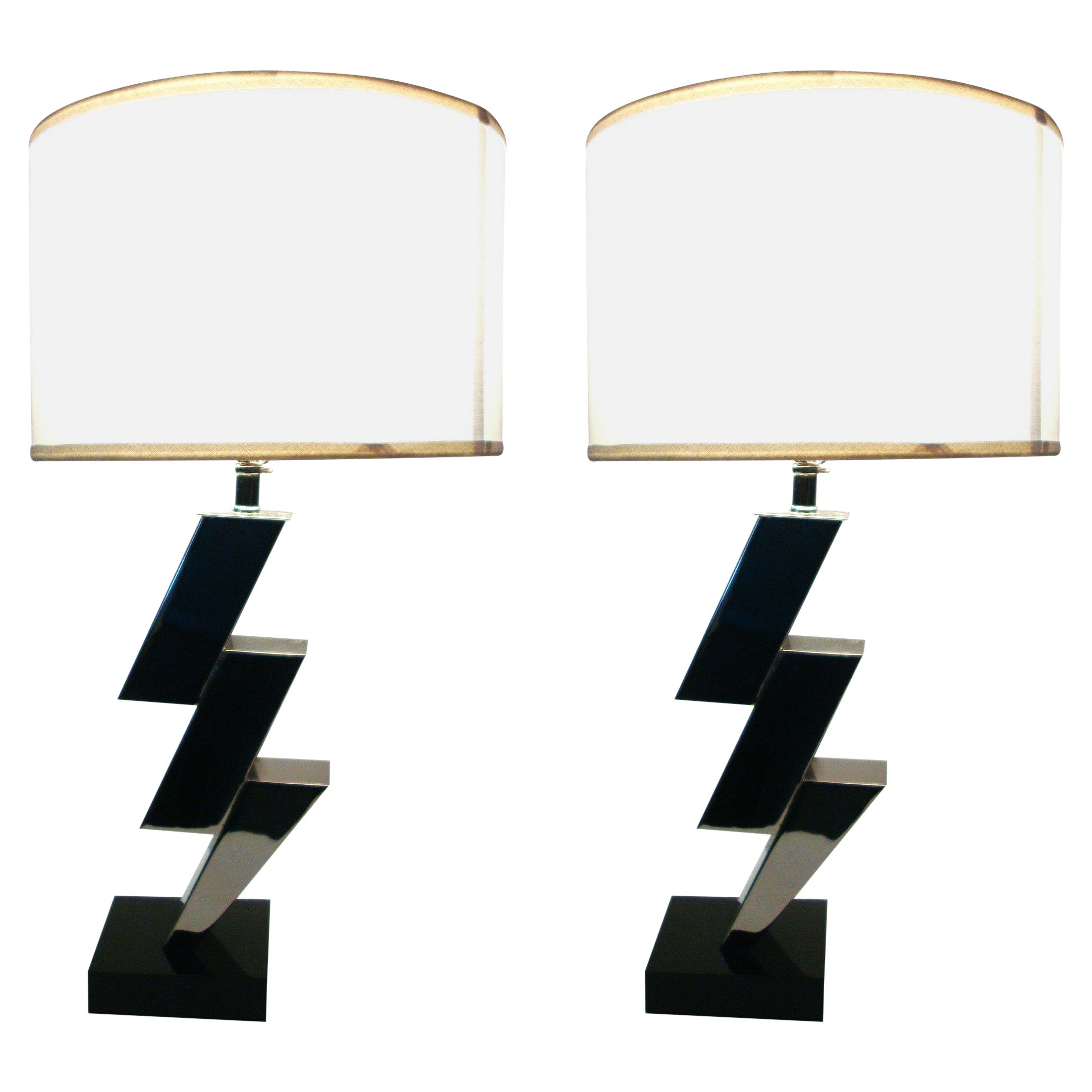 Pair of Lightning Art Deco Desny Style Table Lamps French 1930's For Sale