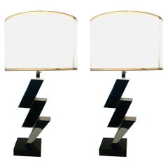 Pair of Lightning Art Deco Desny Style Table Lamps French 1930's