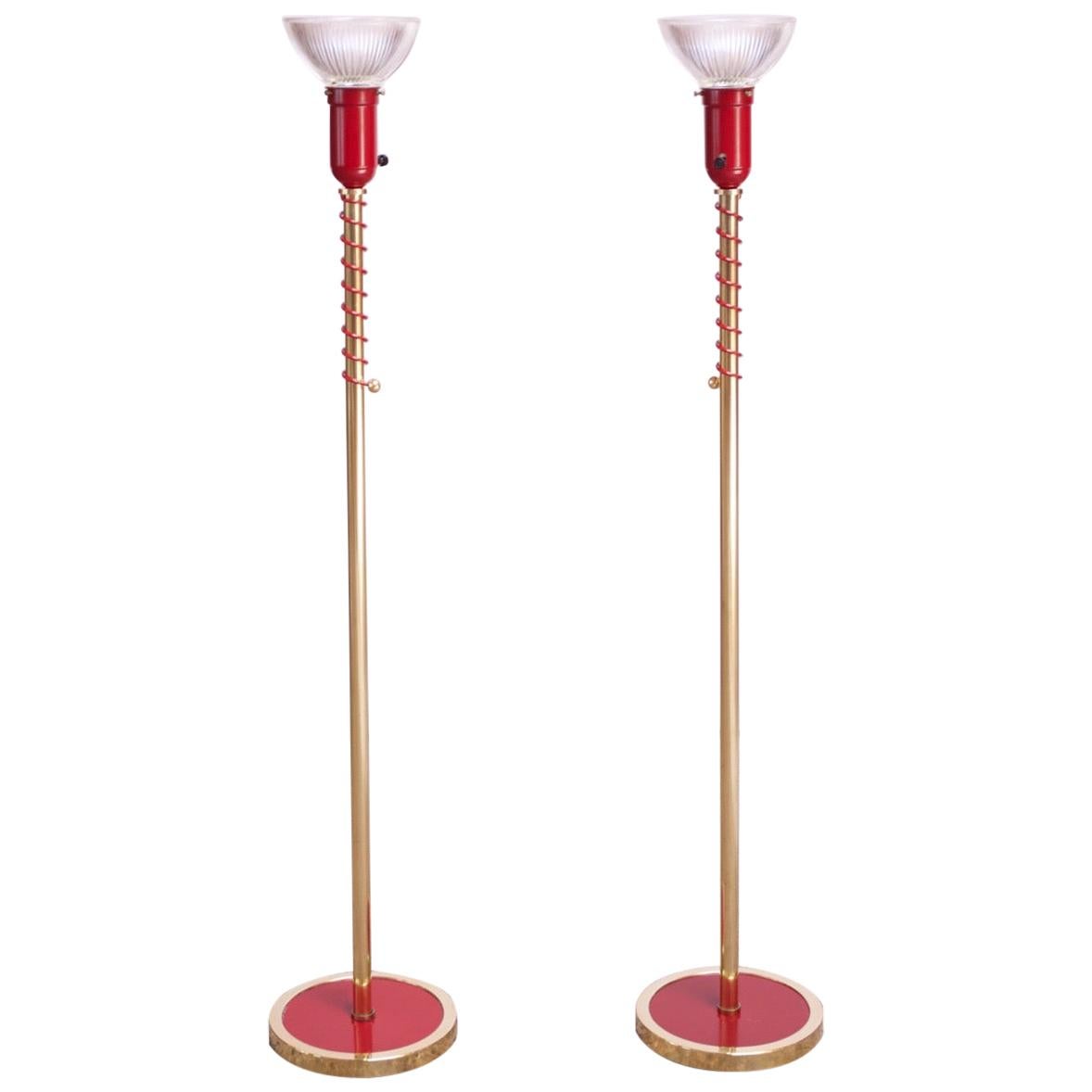 Pair of Lightolier Floor Lamps in Polished Brass and Painted Metal