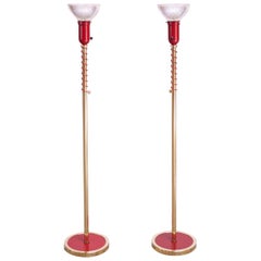 Pair of Lightolier Floor Lamps in Polished Brass and Painted Metal