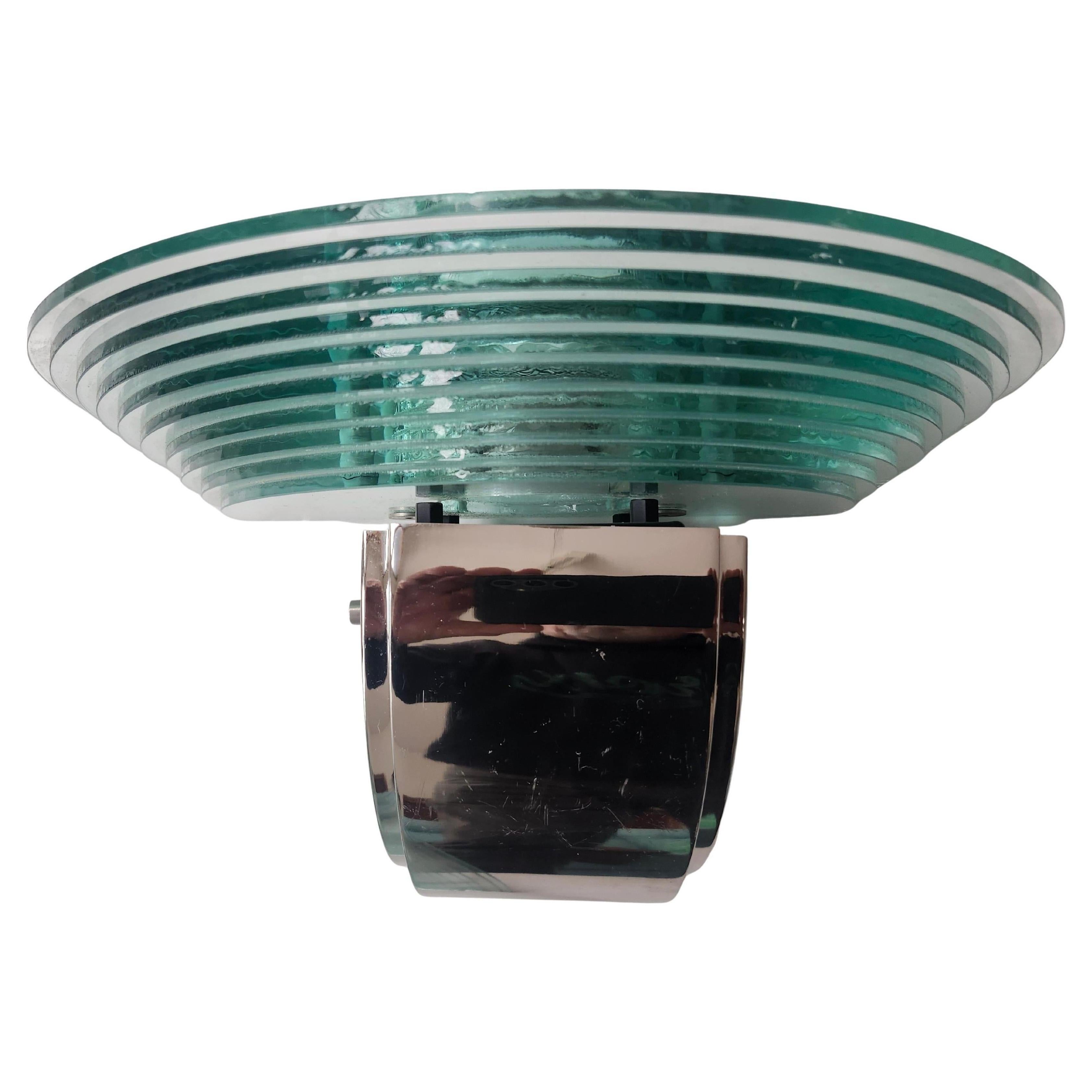 Pair of Lightolier Scalini Chrome w Stacked Glass Art Deco Post Modern Sconces In Good Condition For Sale In Port Jervis, NY