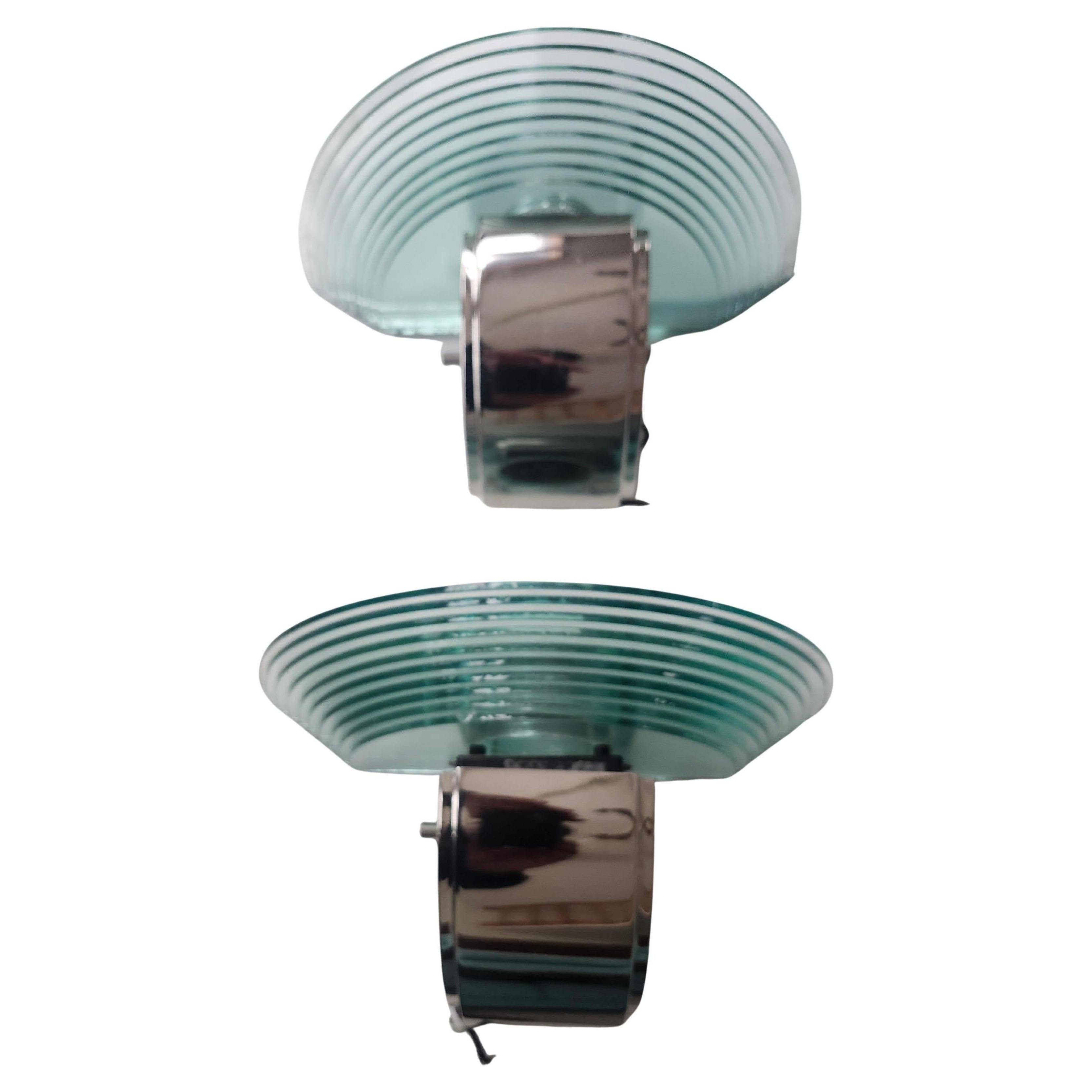 Late 20th Century Pair of Lightolier Scalini Chrome w Stacked Glass Art Deco Post Modern Sconces For Sale