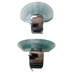Pair of Lightolier Scalini Chrome w Stacked Glass Art Deco Post Modern Sconces