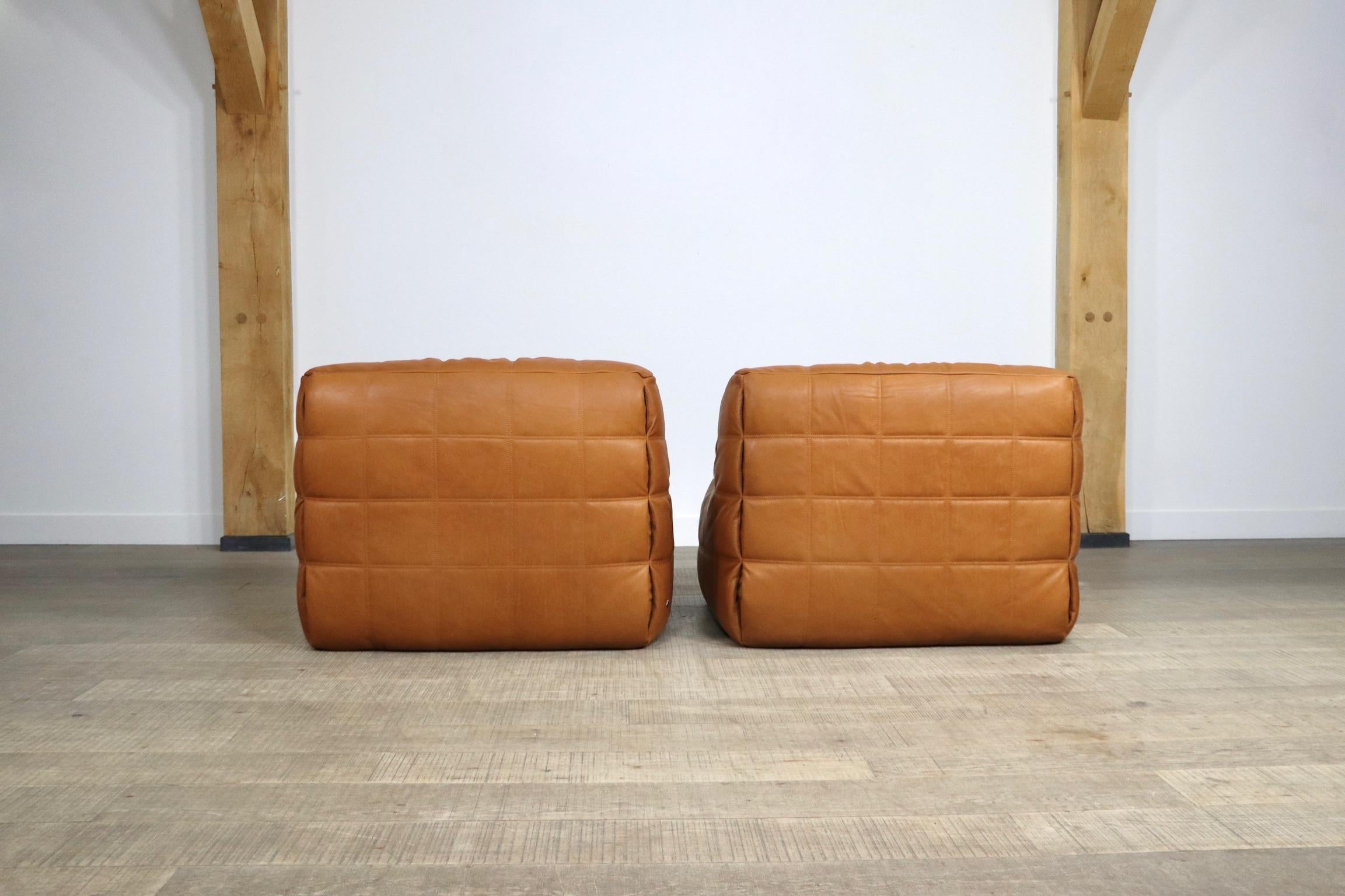 Paire de fauteuils de salon Kashima en cuir cognac Ligne Roset de Michel Ducaroy 6