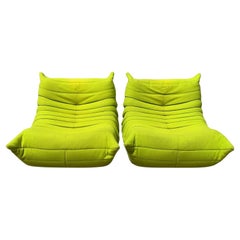 Pair of Ligne Roset Togo Chaise Lounges in Chartreuse Felt by Michel Ducaroy