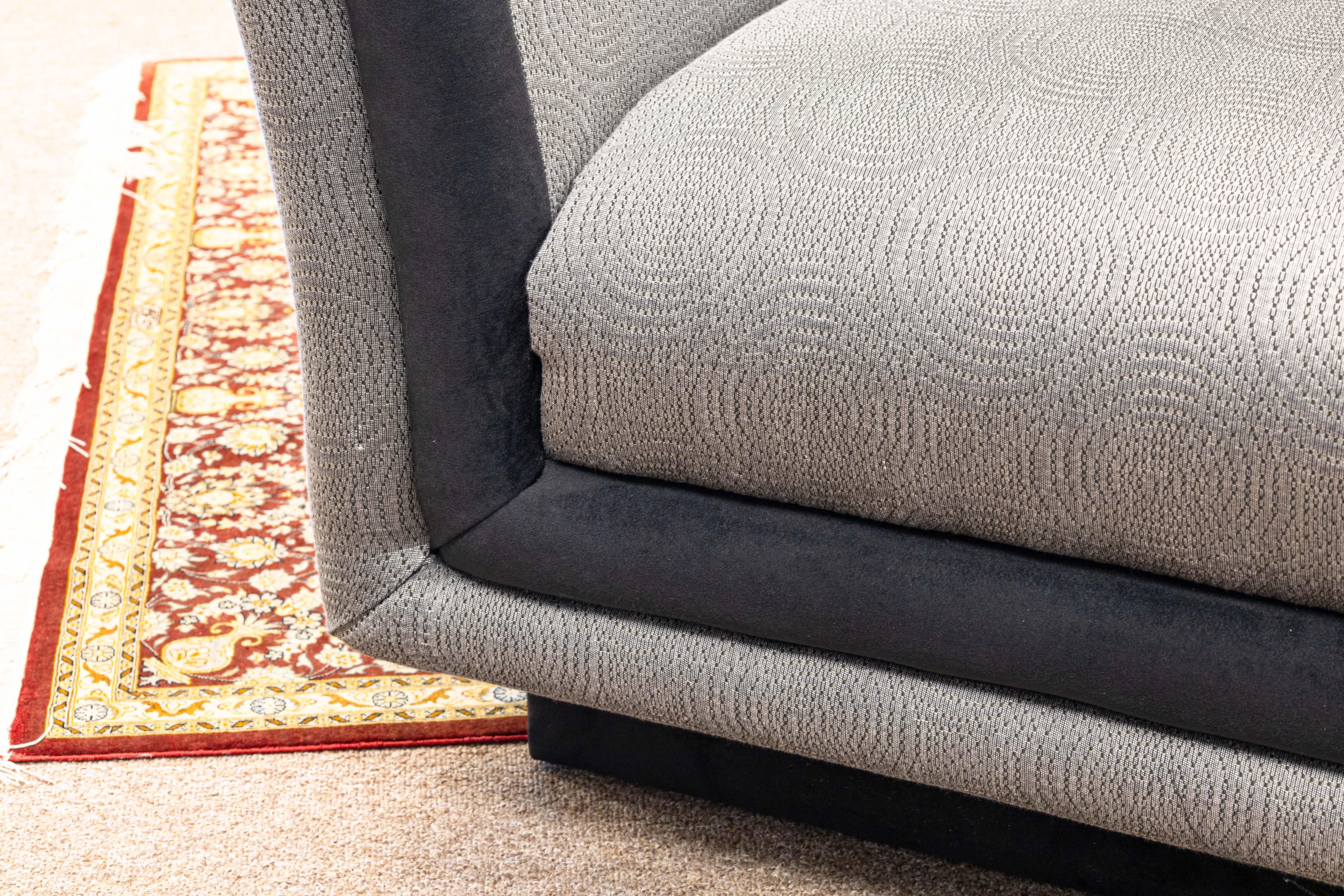 Pair of Ligne Roset Tufted Gray and Black Matching Sofa Couch and Loveseat Set For Sale 3