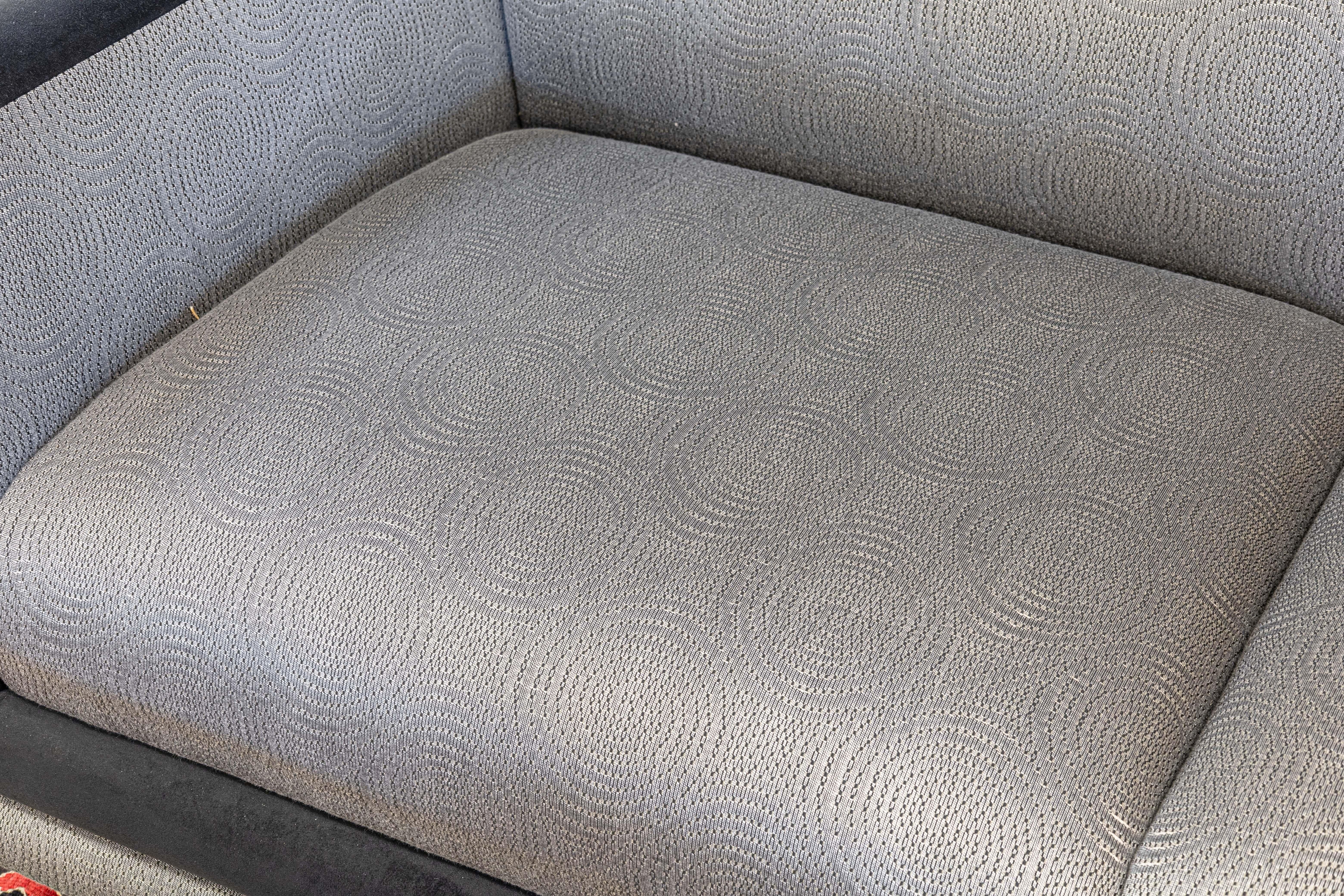 Pair of Ligne Roset Tufted Gray and Black Matching Sofa Couch and Loveseat Set For Sale 6