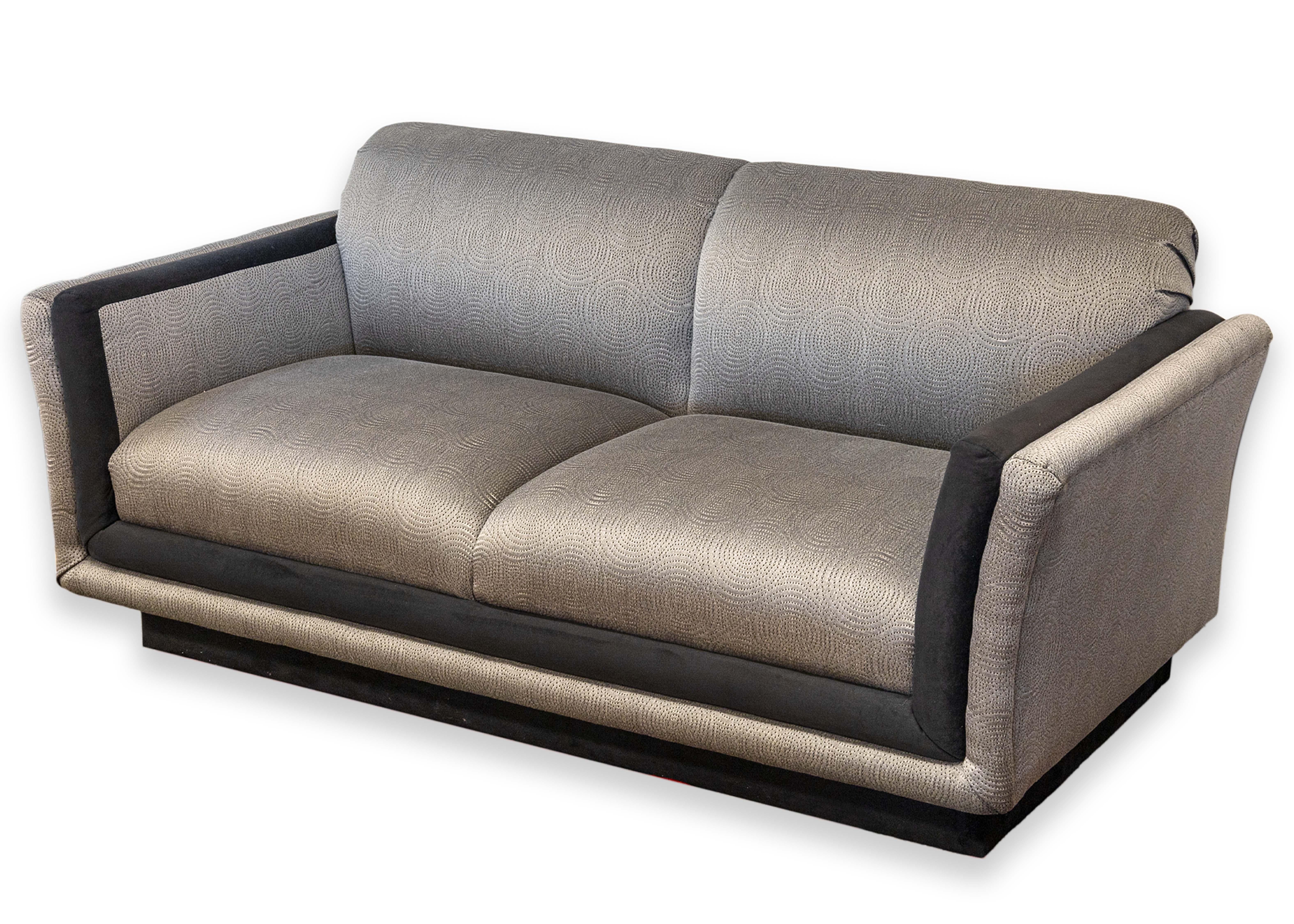 French Pair of Ligne Roset Tufted Gray and Black Matching Sofa Couch and Loveseat Set For Sale