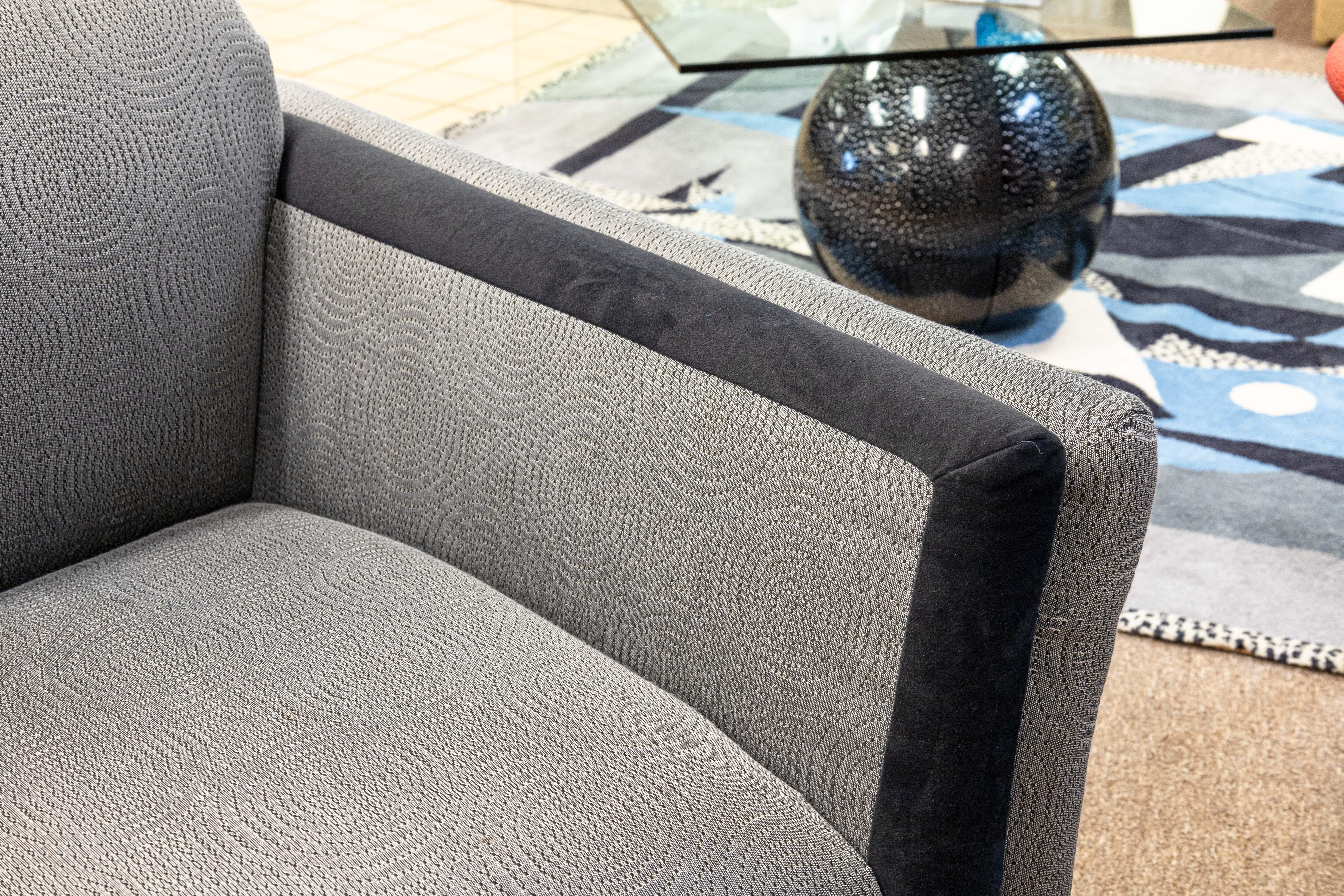 Pair of Ligne Roset Tufted Gray and Black Matching Sofa Couch and Loveseat Set For Sale 2