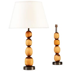Pair of Lignum Vitae Column Table Lamps