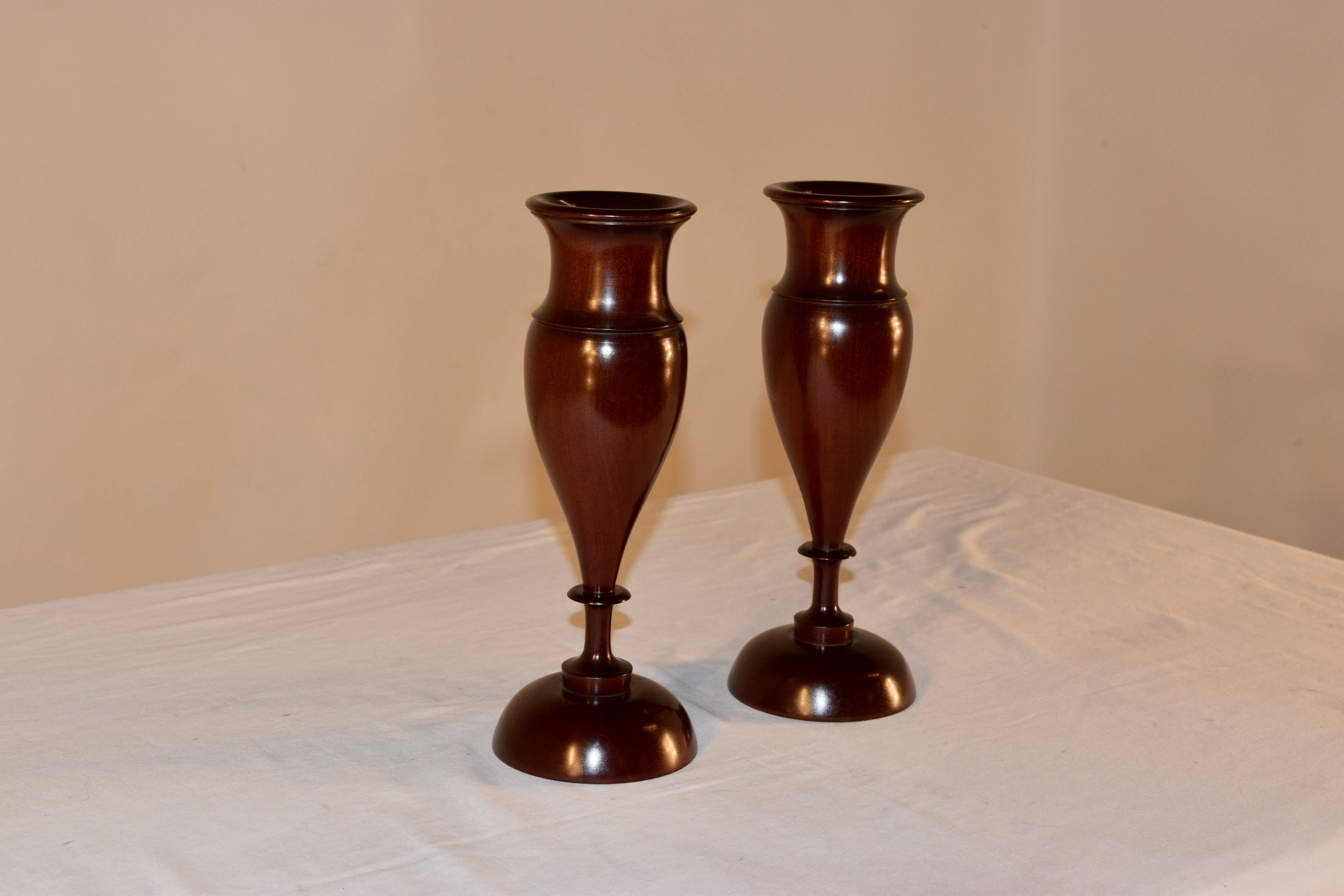 English Pair of Lignum Vitae Vases, circa 1900 For Sale