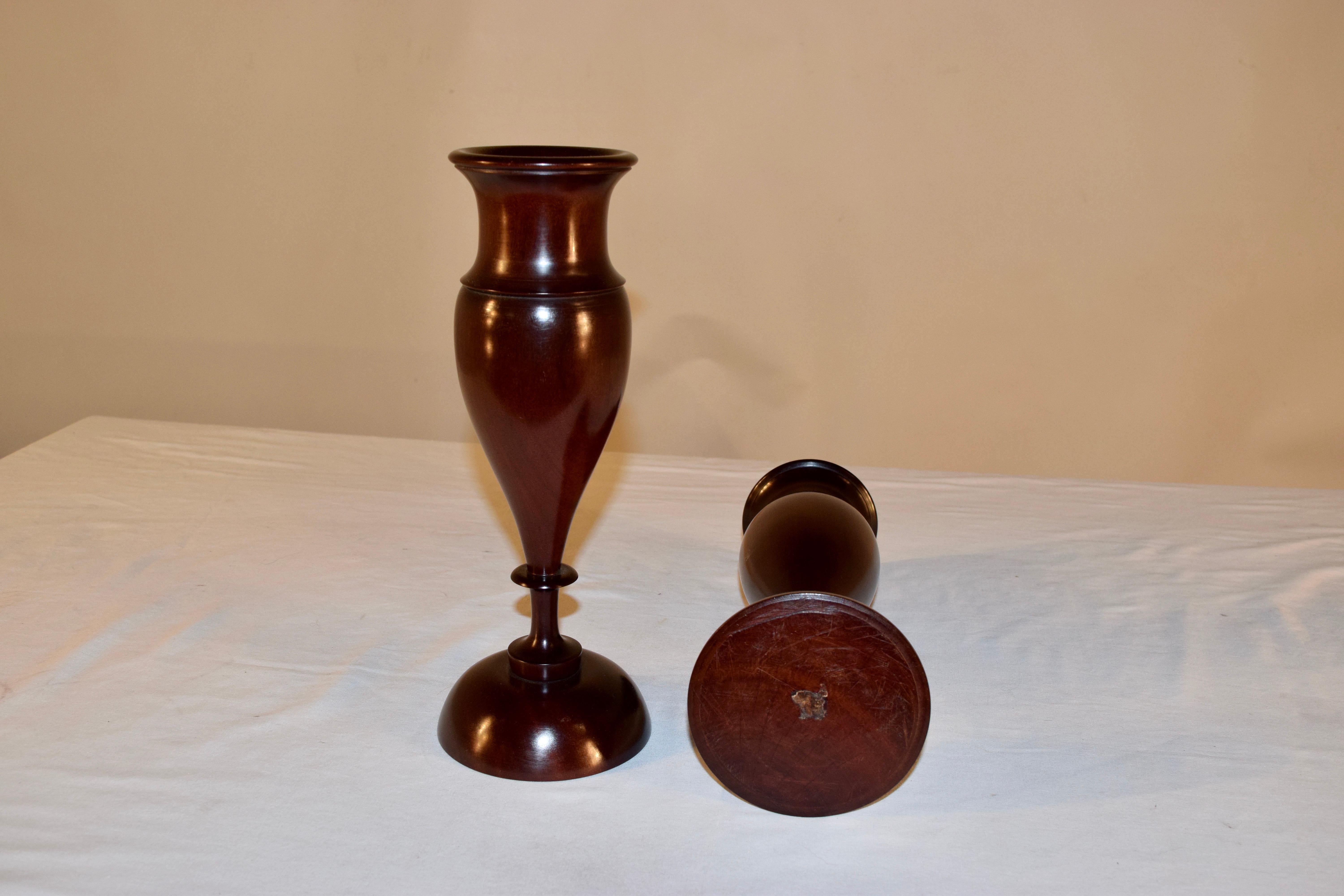 Early 20th Century Pair of Lignum Vitae Vases, circa 1900 For Sale